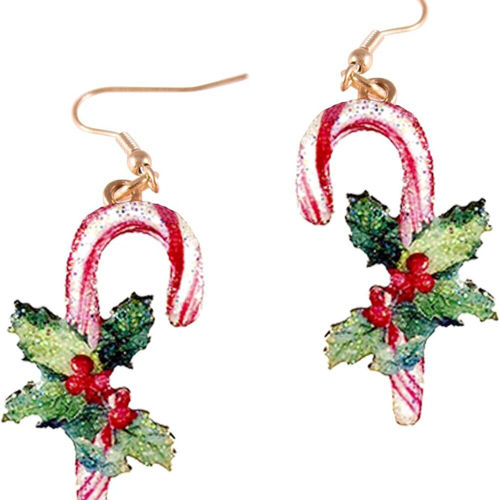 Glimmering Sweet Candy Cane Happy Holidays Earring